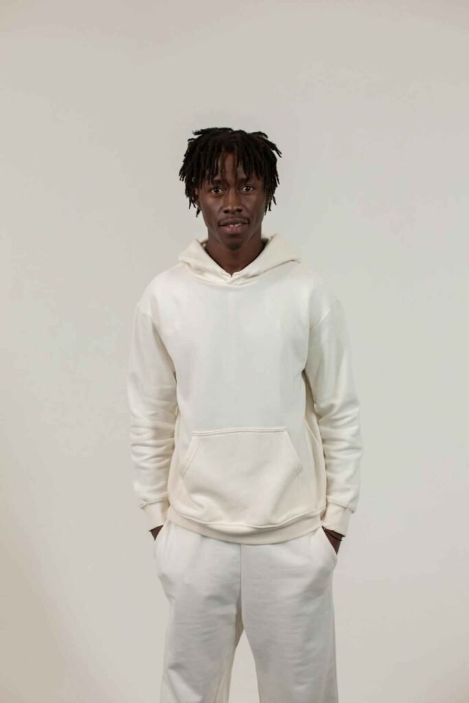 white hoodie outfit men's